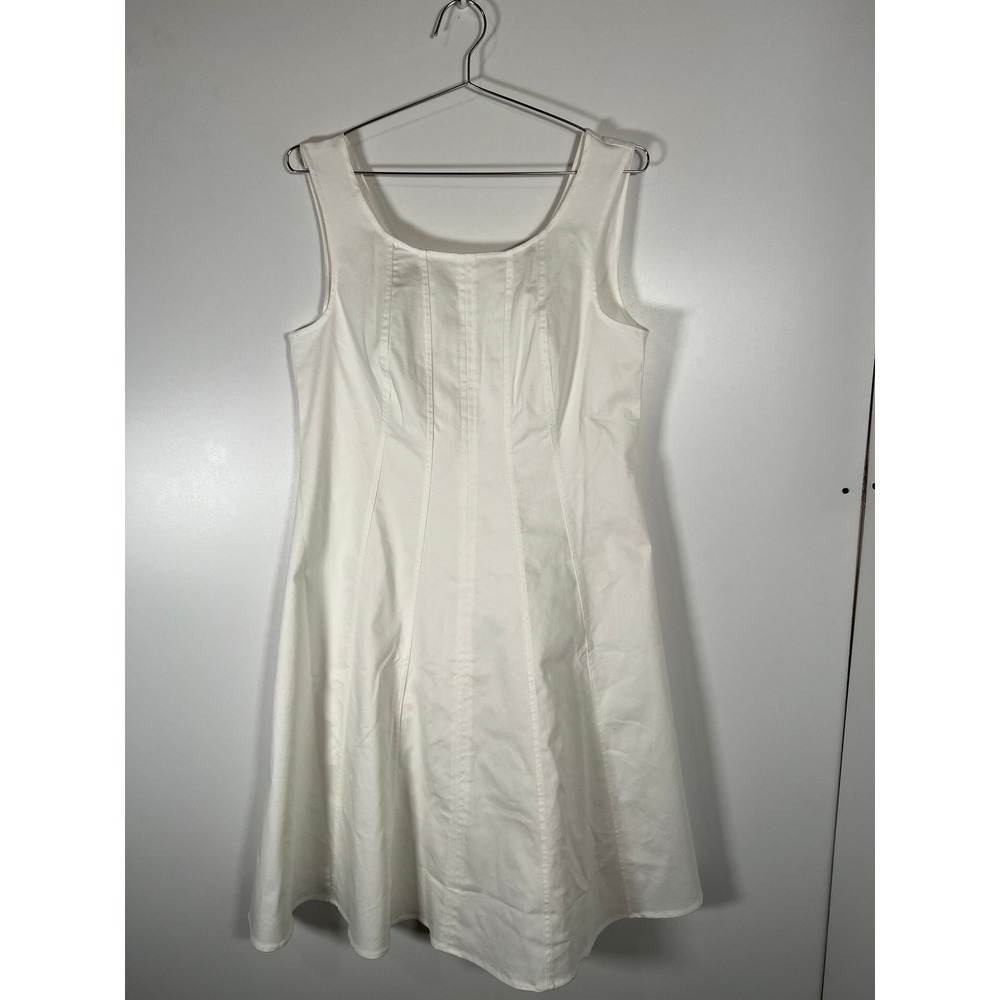 Nina Leonard White Fit Flare Sleeveless Dress Cotton Blend Solid Large